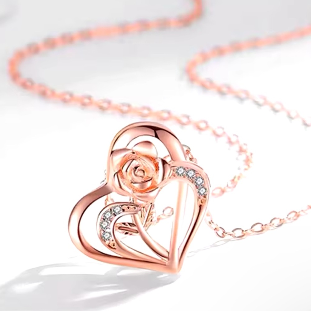 Rose Gold Filled Cubic Zirconia Rose Necklace - Picture 1 of 1